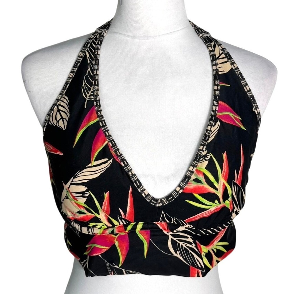 ATHLETA Women's 36 B/C Black Red Tropical Floral Halter Underwire Bikini Top